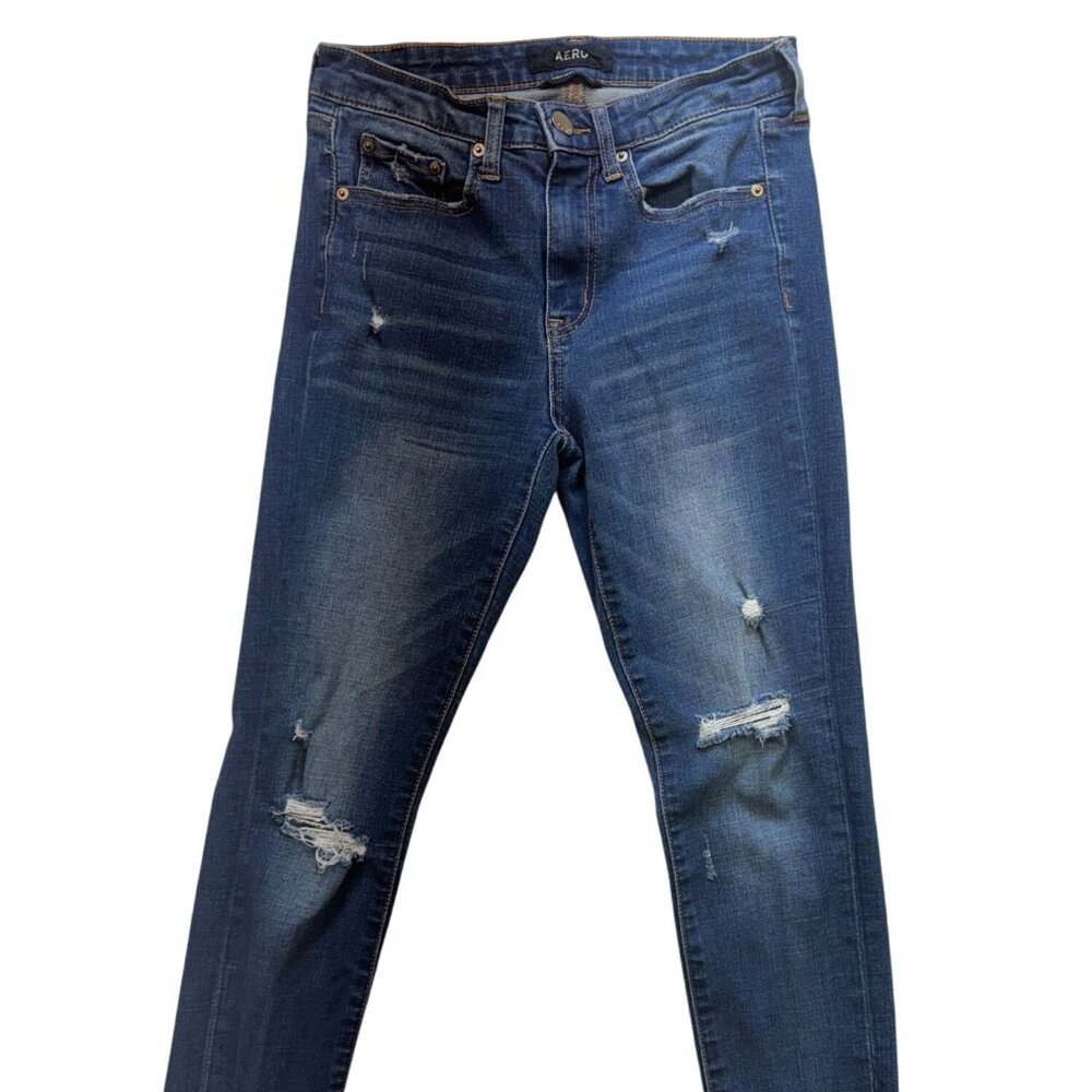 Aero Womens High Rise Skinny Jeans Size 4 Blue Denim Distressed Jeggings Casual